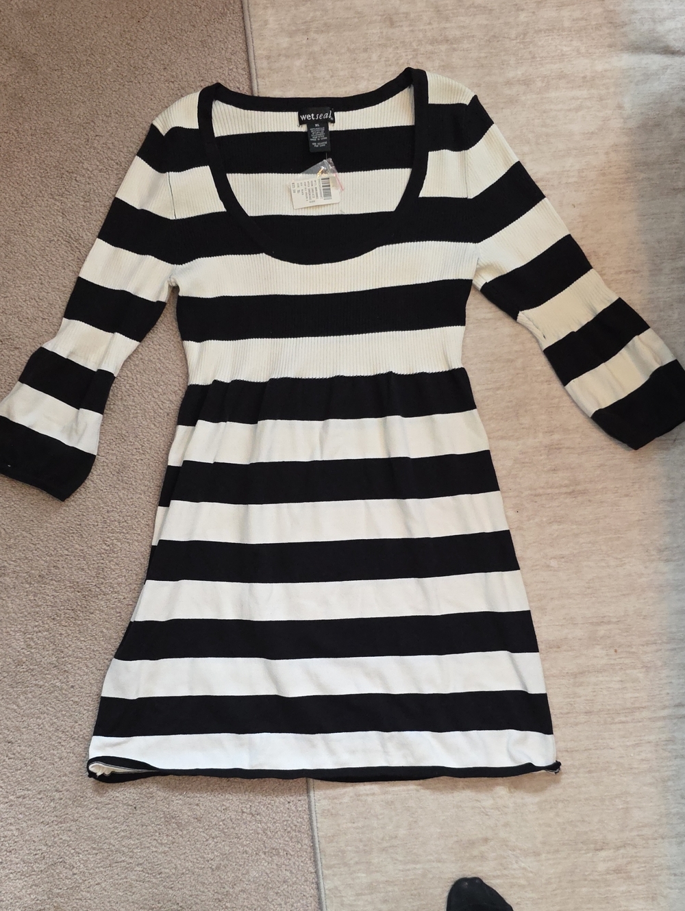Wet Seal Black and White Striped Scoop-Neck Dress